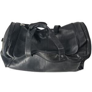 Mens Weekender Black Leather Duffle Bag Travel Gym Top Handle Multi-Pocket